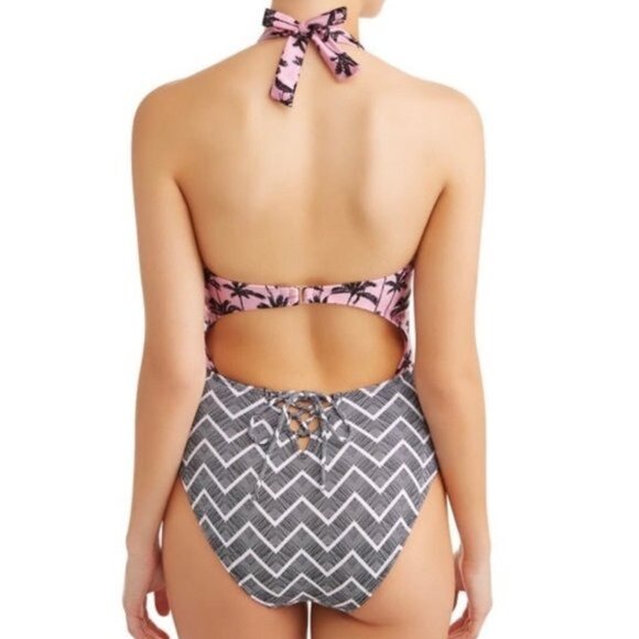 High Neck Swimsuit, Palm Chevron Print - Picture 2 of 9